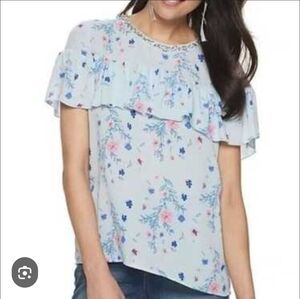 7 DAYS LEFT**HP**EUC Like New JUICY COUTURE Ruffle Top Glitter crew neck Sz.S